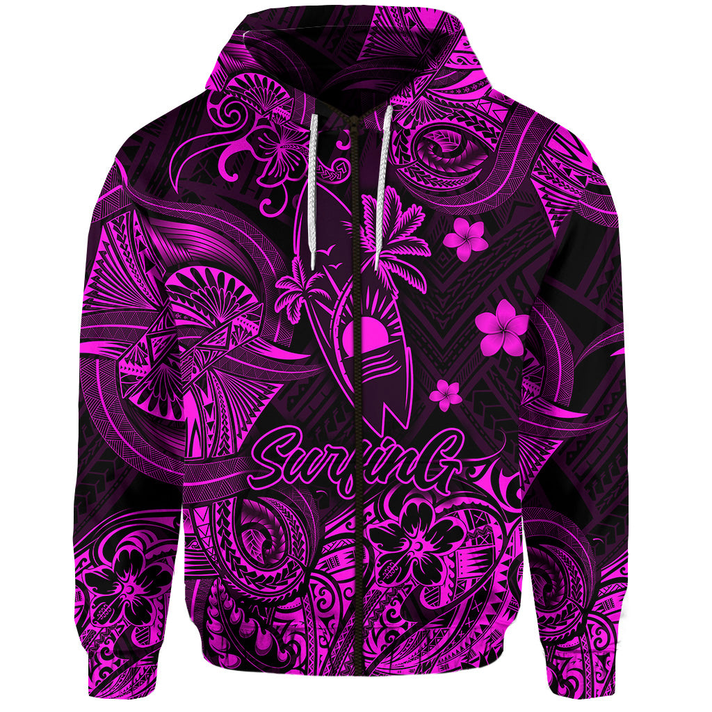 Custom Hawaii Surfing Polynesian Zip Hoodie Unique Style Pink LT8 - Polynesian Pride