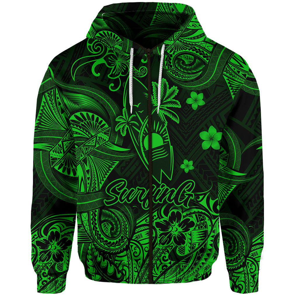 Custom Hawaii Surfing Polynesian Zip Hoodie Unique Style Green LT8 - Polynesian Pride