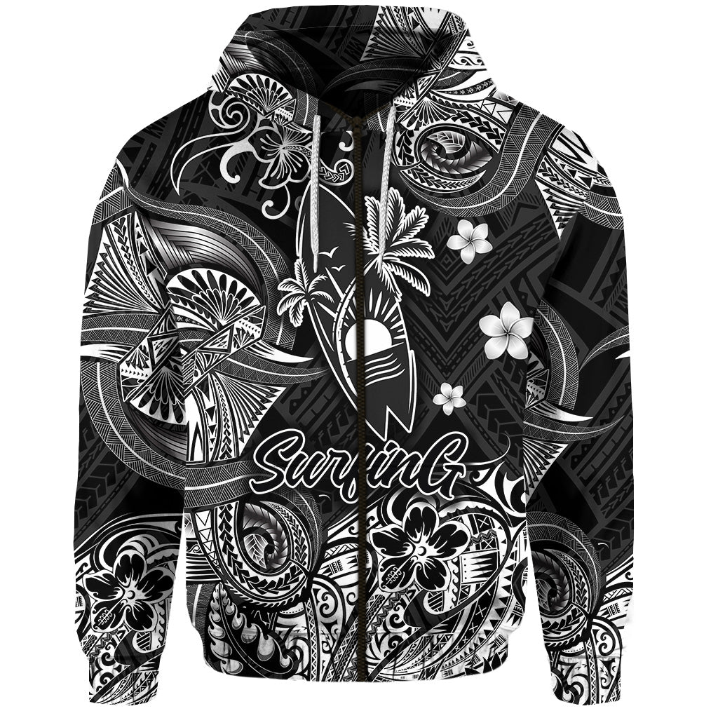 Custom Hawaii Surfing Polynesian Zip Hoodie Unique Style Black LT8k - Polynesian Pride