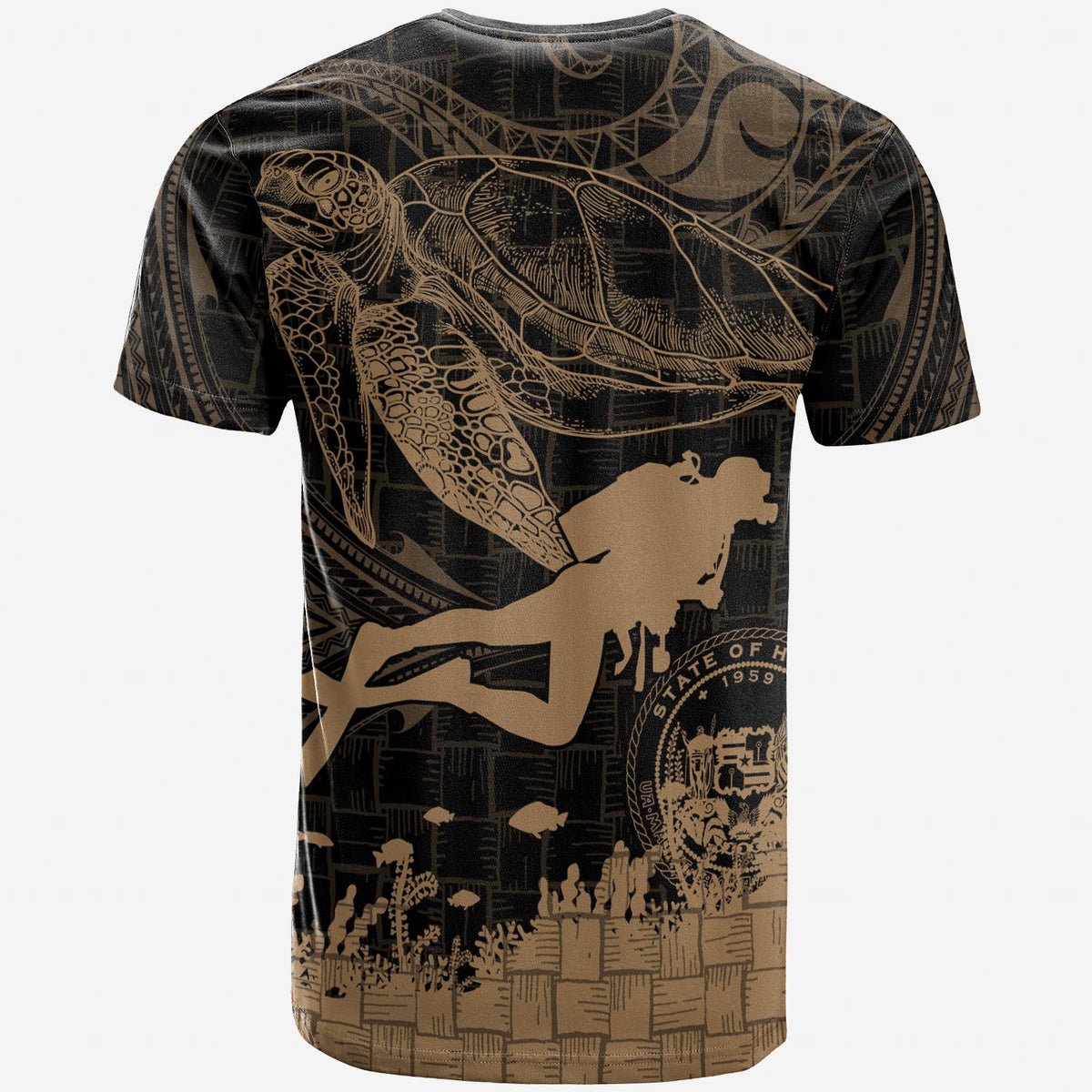 Hawaii T Shirt Scuba Diving With Turtle - Polynesian Pride
