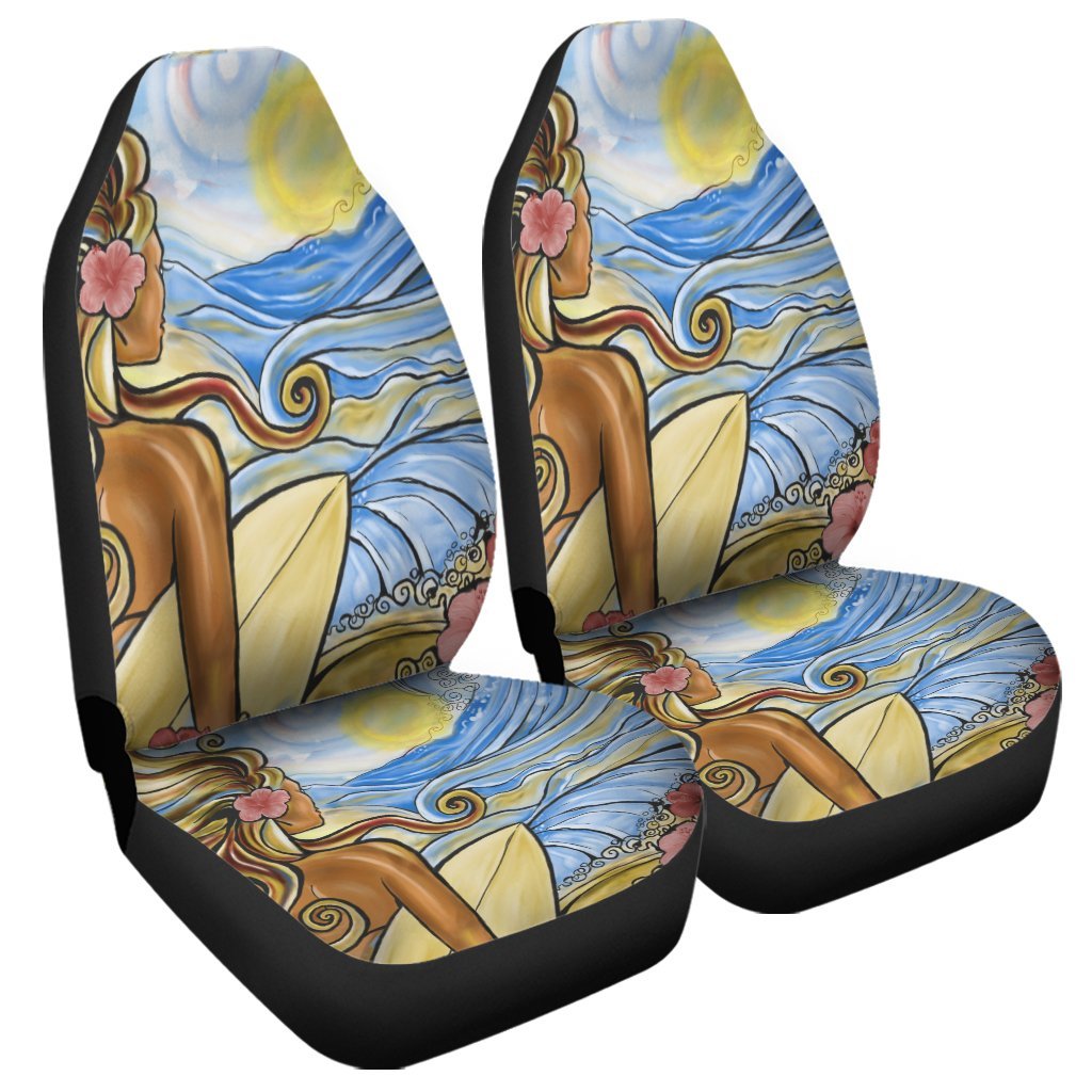 Hawaii The Girl Surfing Wave Car Seat Covers - AH Universal Fit Black - Polynesian Pride