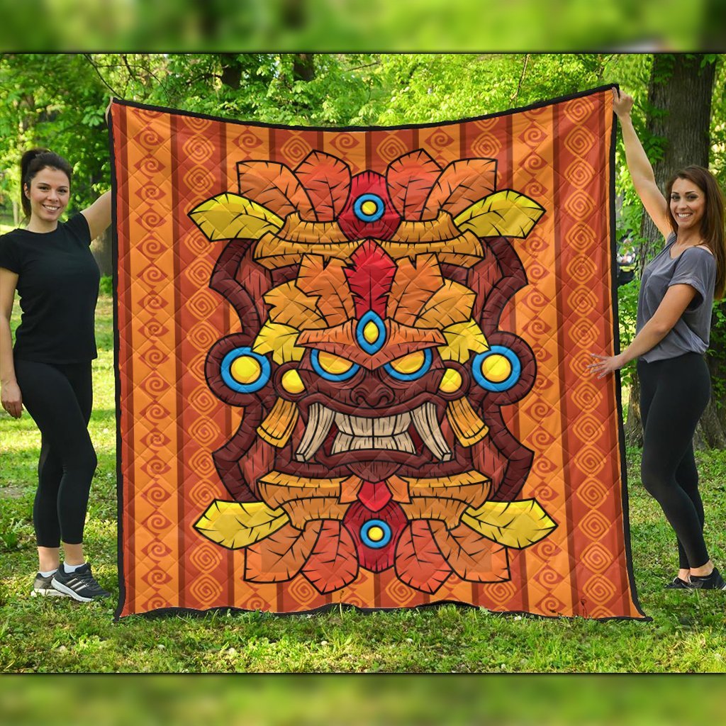 Hawaii Tiki Pattern Premium Quilts - AH Black - Polynesian Pride