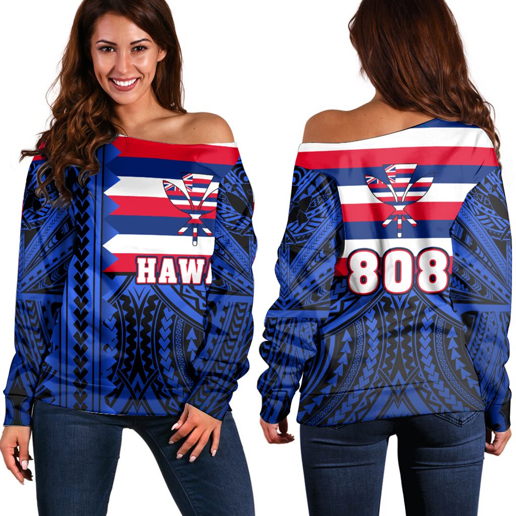 Hawaii - Hawaii Flag Women's Off Shoulder Sweater - Speaka Style - AH Blue - Polynesian Pride