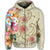 Hawaii Triple Marble Turtle Polynesian Hibiscus Zip Hoodie Benjamin Style Beige - Polynesian Pride