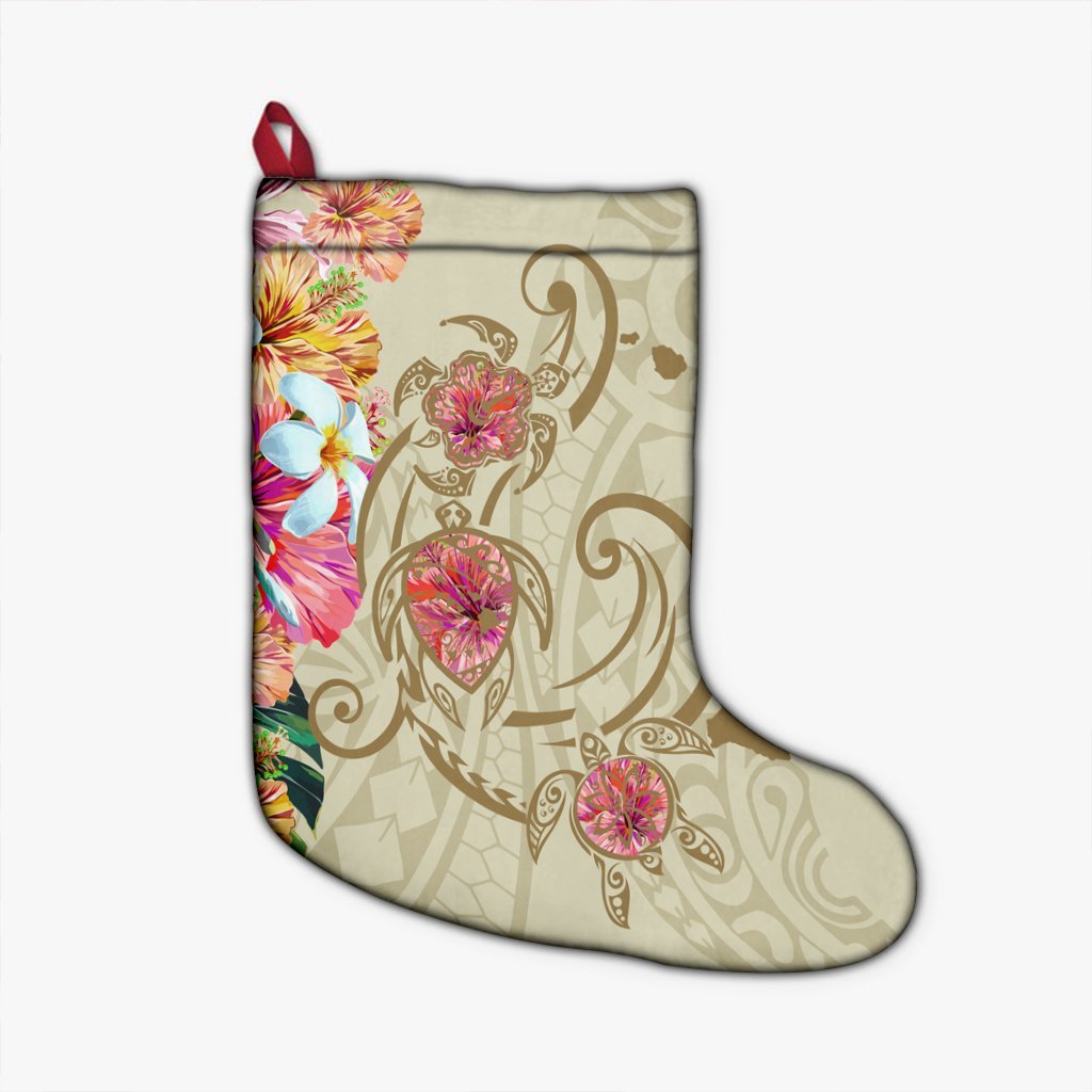 Hawaii Triple Marble Turtle Polynesian Hibiscus Christmas Stocking - AH - Benjamin Style - Beige Christmas Stocking 26 X 42 cm Black - Polynesian Pride