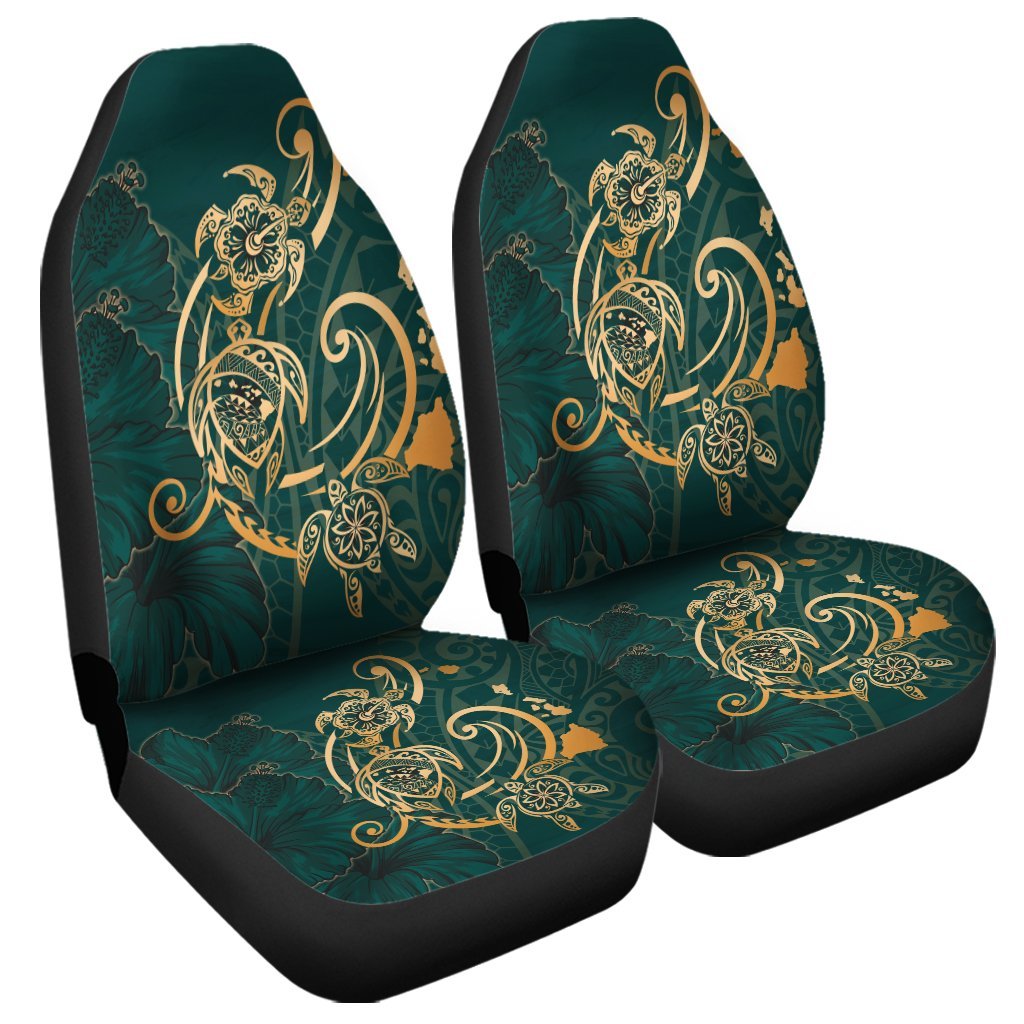 Hawaii Triple Marble Turtle Polynesian Hibiscus Car Seat Covers - AH - Benjamin Style - Green Universal Fit Black - Polynesian Pride