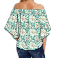 Hawaii Tropical Blue Women's Off Shoulder Wrap Waist Top - AH - Polynesian Pride