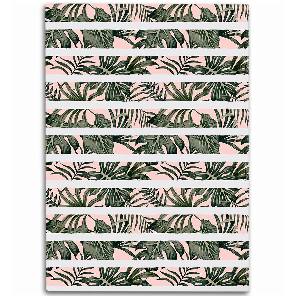 Hawaii Tropical Dark Green Leaves Seamless Pattern White Stripes Pink Background Area Rug - AH Luxurious - Polynesian Pride