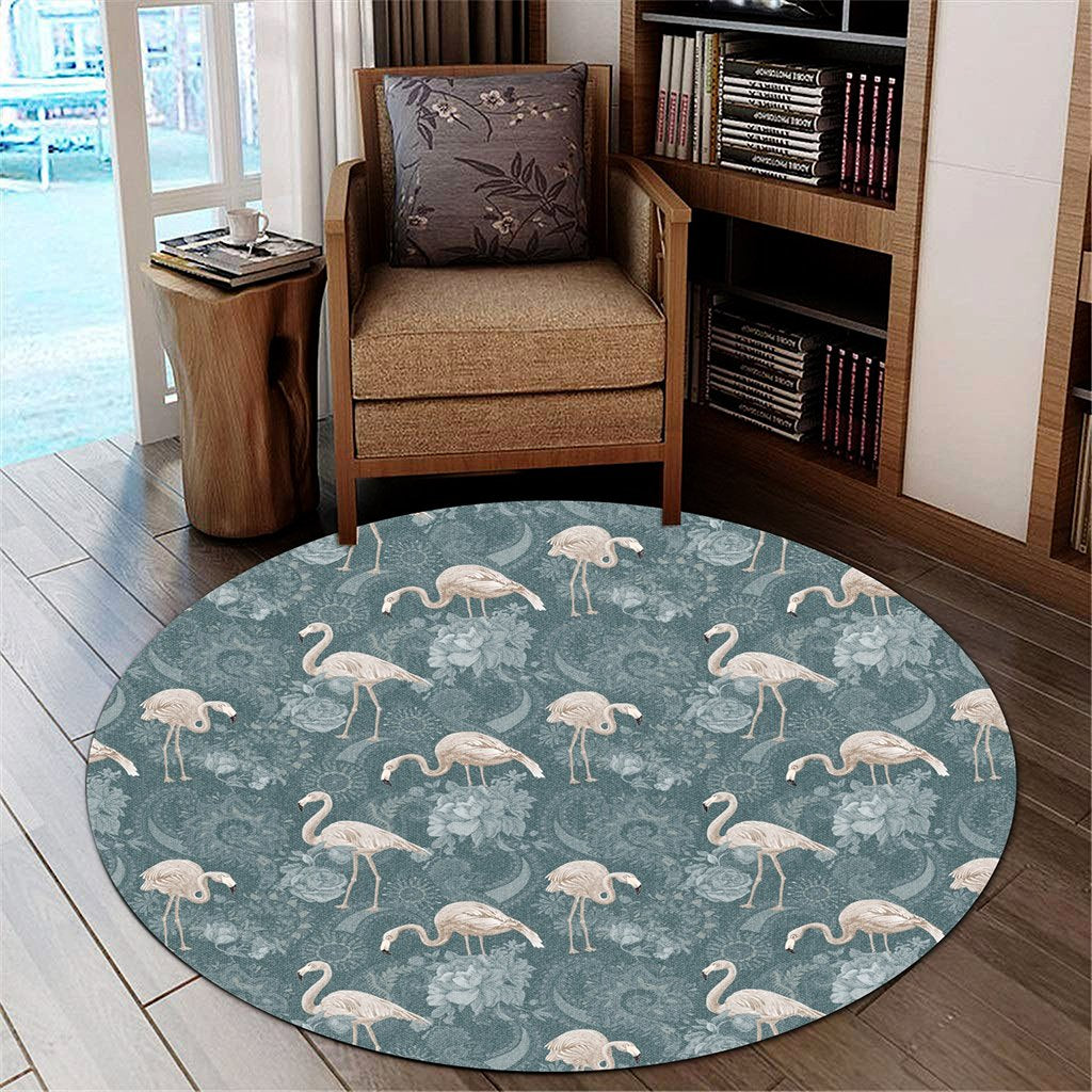 Hawaii Tropical Flamingos And Tropical Plants Round Carpet - AH Round Carpet Luxurious Plush - Polynesian Pride