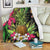 Hawaii Tropical Flowers Pineapple Premium Blankets - AH White - Polynesian Pride