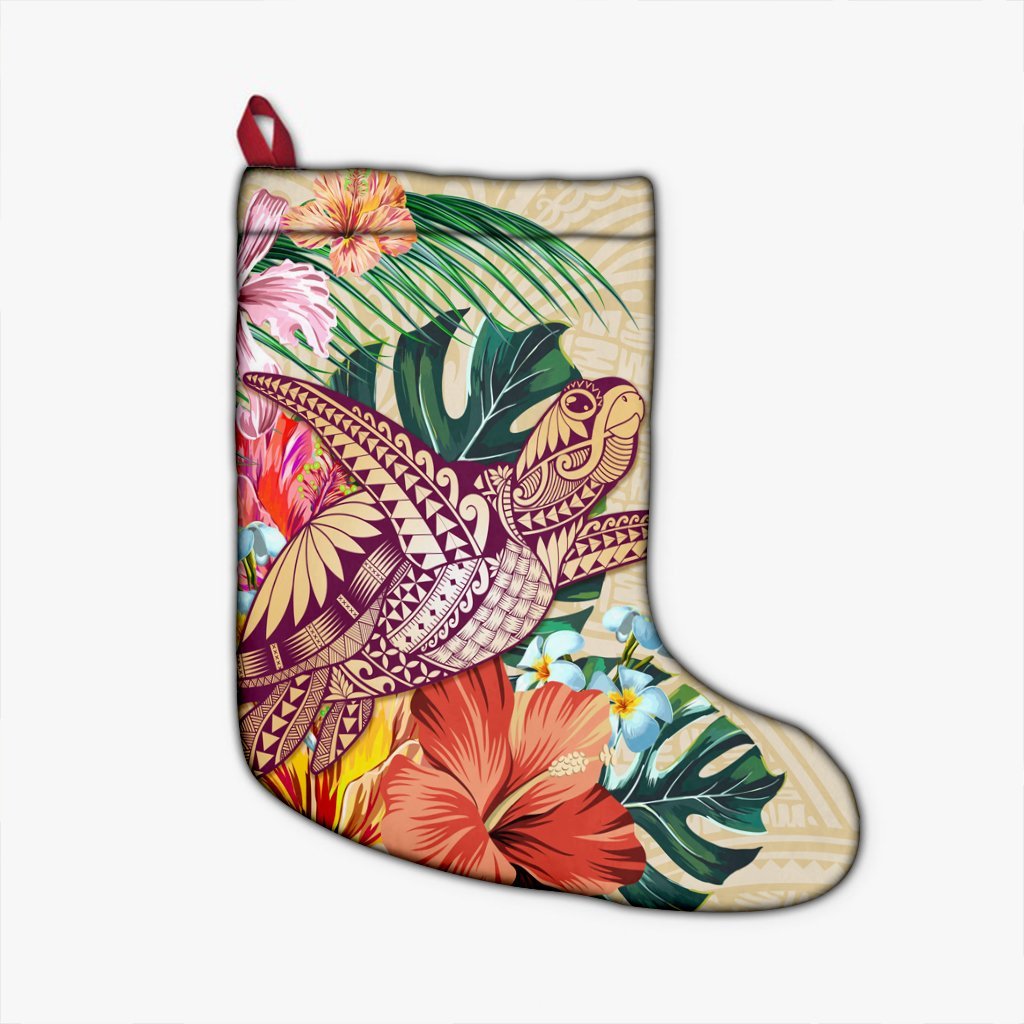 Hawaii Tropical Hibiscus Turtle Beige Christmas Stocking - AH Christmas Stocking 26 X 42 cm Black - Polynesian Pride