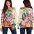 Hawaii Tropical Hibiscus Turtle Beige Women's Off Shoulder Sweater - AH Black - Polynesian Pride