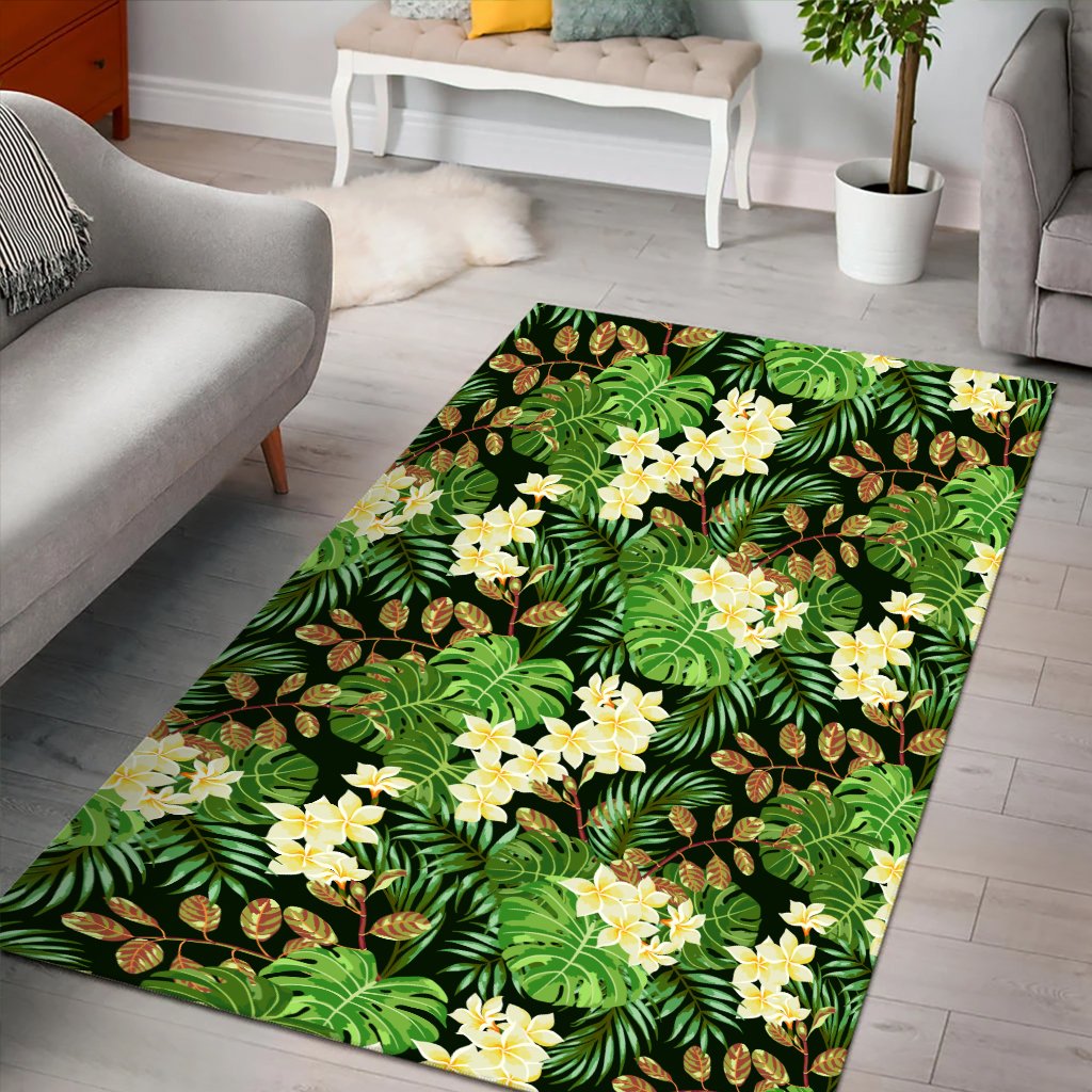 Hawaii Tropical Leaves And Plumeria Area Rug - AH - Polynesian Pride