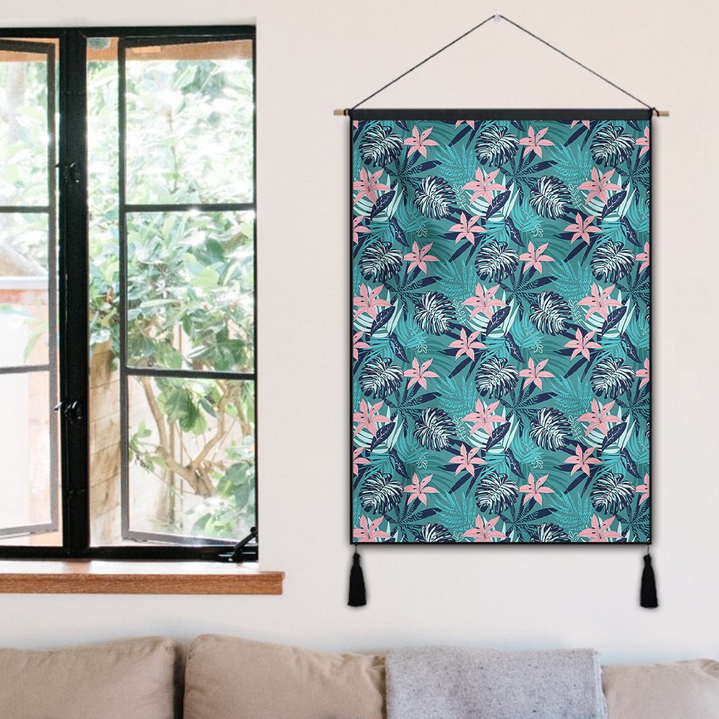 Hawaii Tropical Monstera Leaf Blue Hanging Poster - AH- Hanging Poster 50 x 75 cm Cotton And Linen - Polynesian Pride