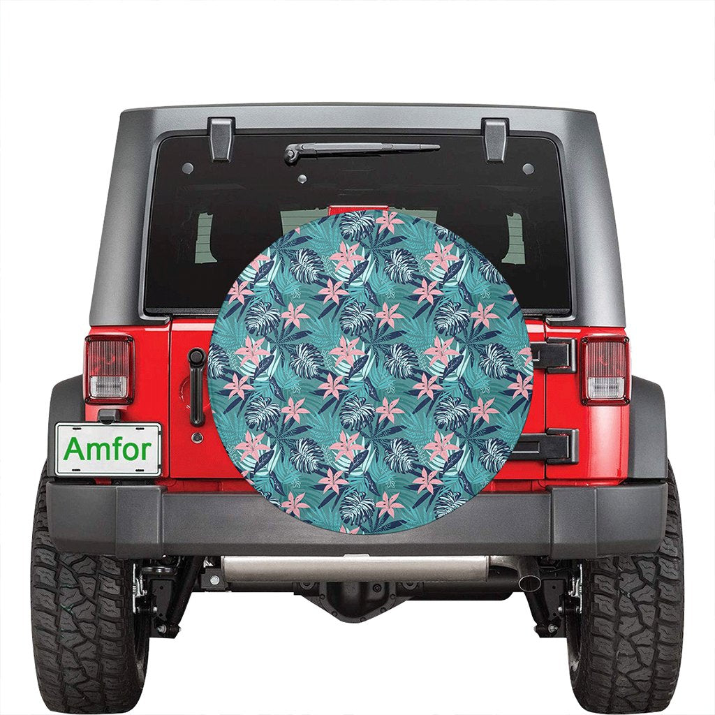 Hawaii Tropical Monstera Leaf Blue Hawaii Spare Tire Cover - Polynesian Pride