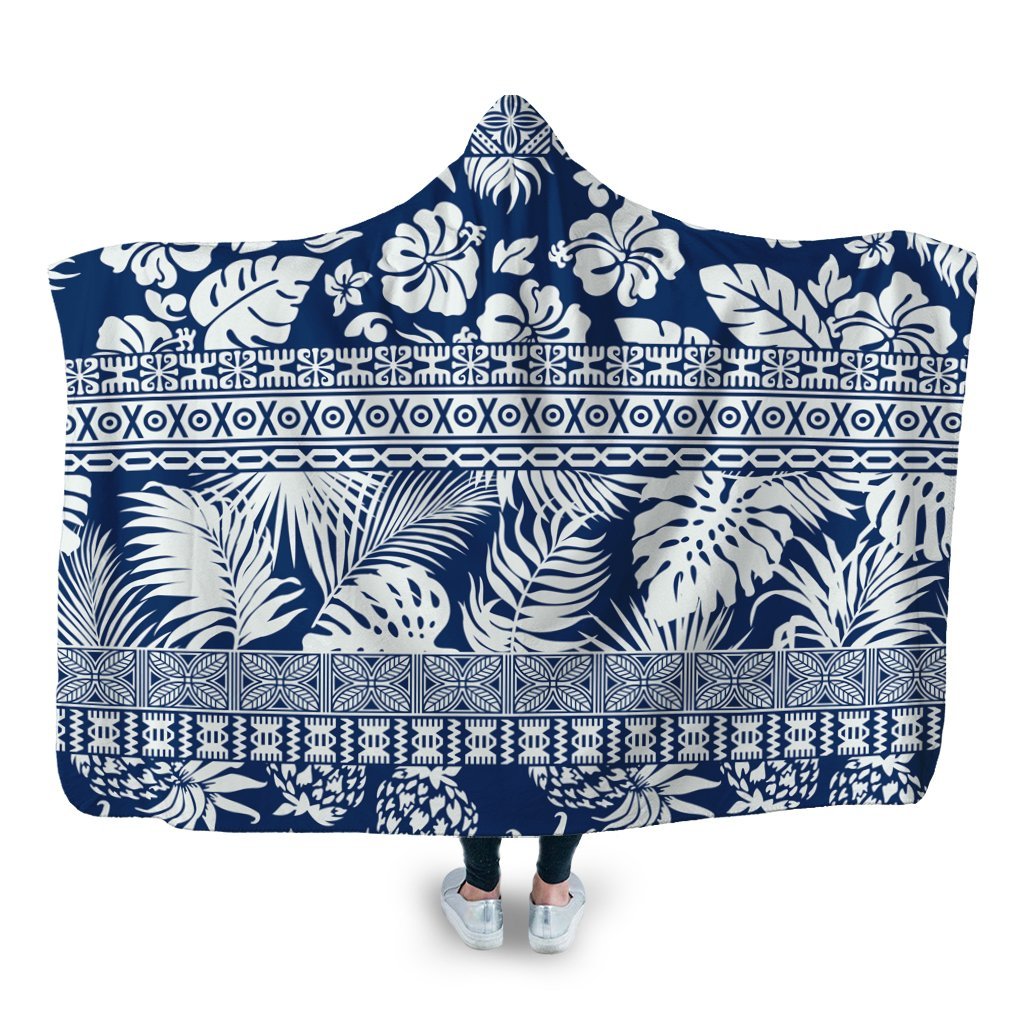 Hawaii Tropical Pattern Hooded Blanket - AH Hooded Blanket White - Polynesian Pride