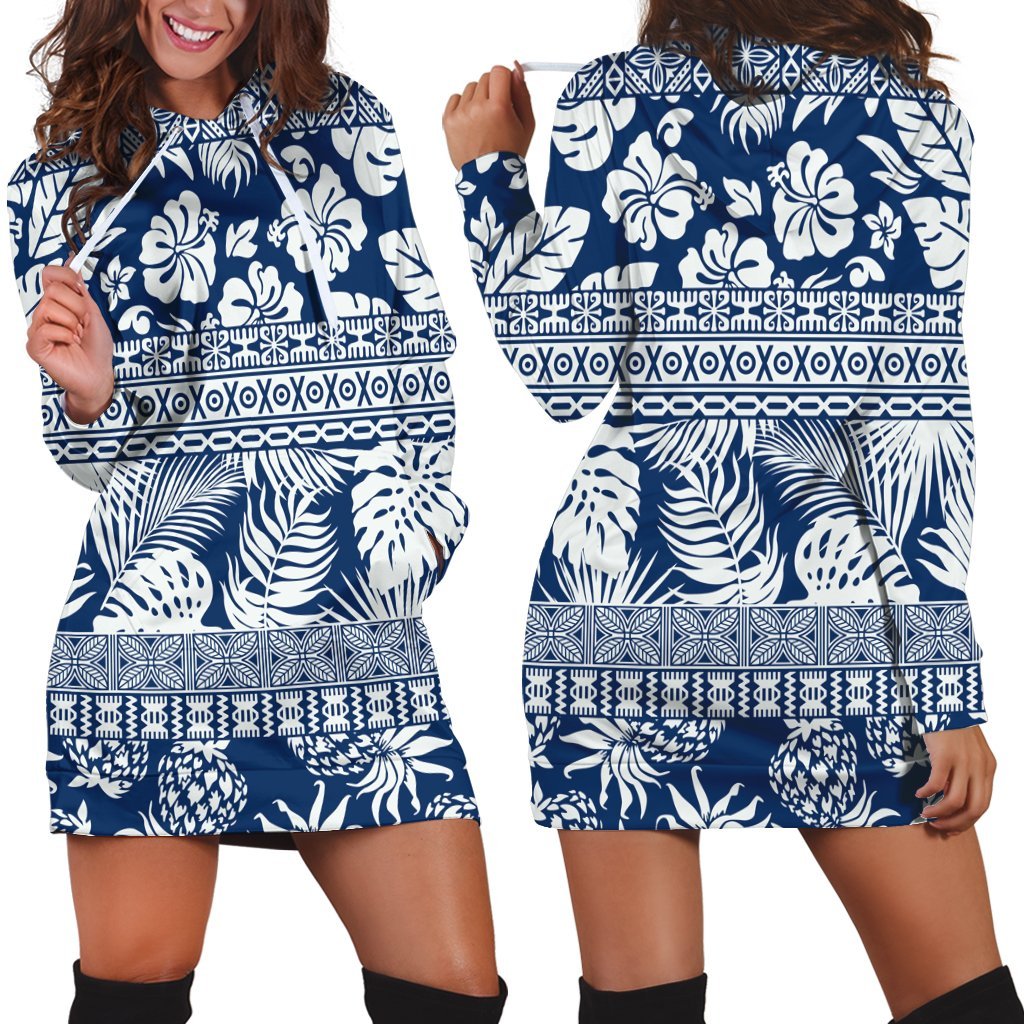 Hawaii Tropical Pattern Hoodie Dress - AH Black - Polynesian Pride