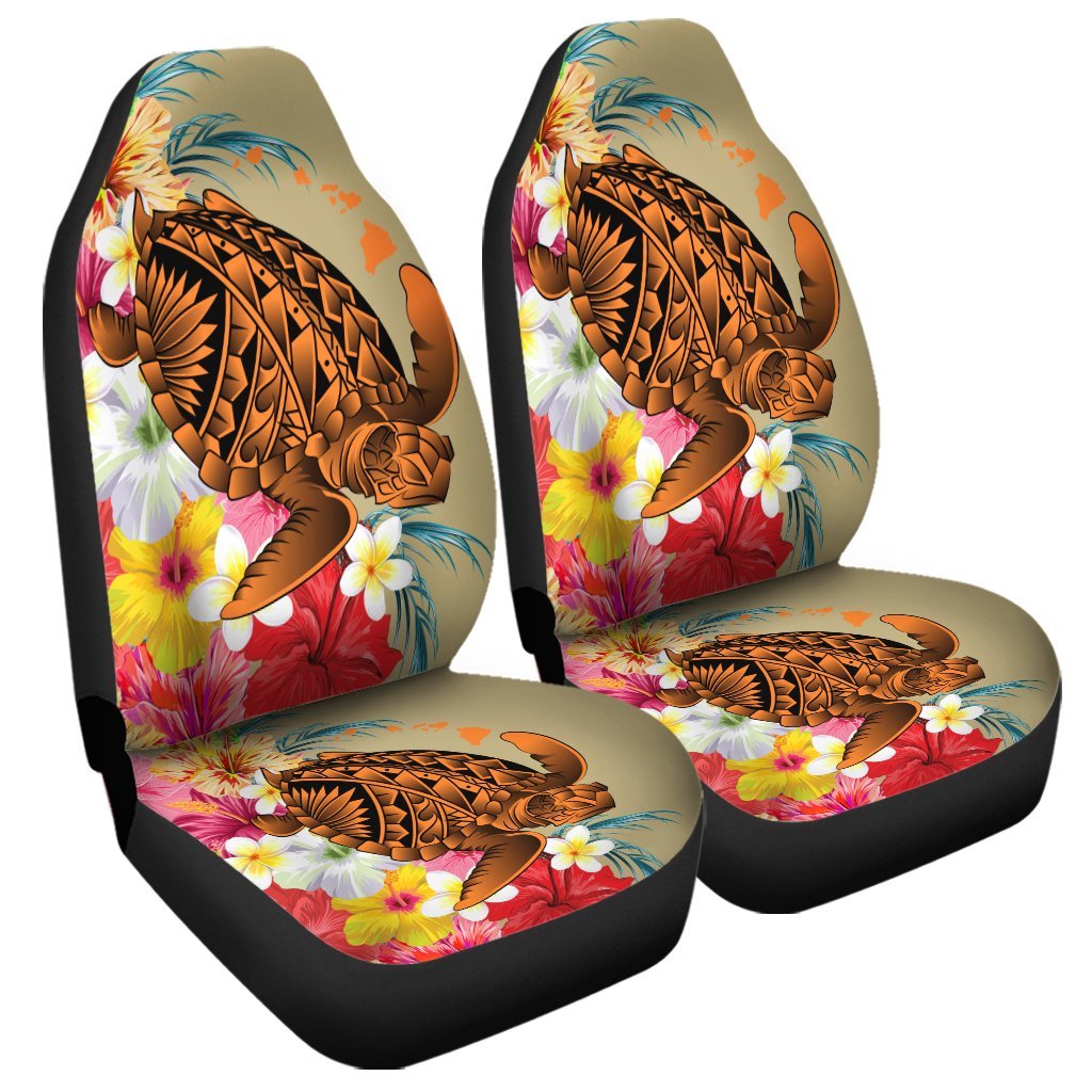 Hawaii Tropical Turtle Hibiscus And Plumeria Car Seat Covers - AH Universal Fit Black - Polynesian Pride