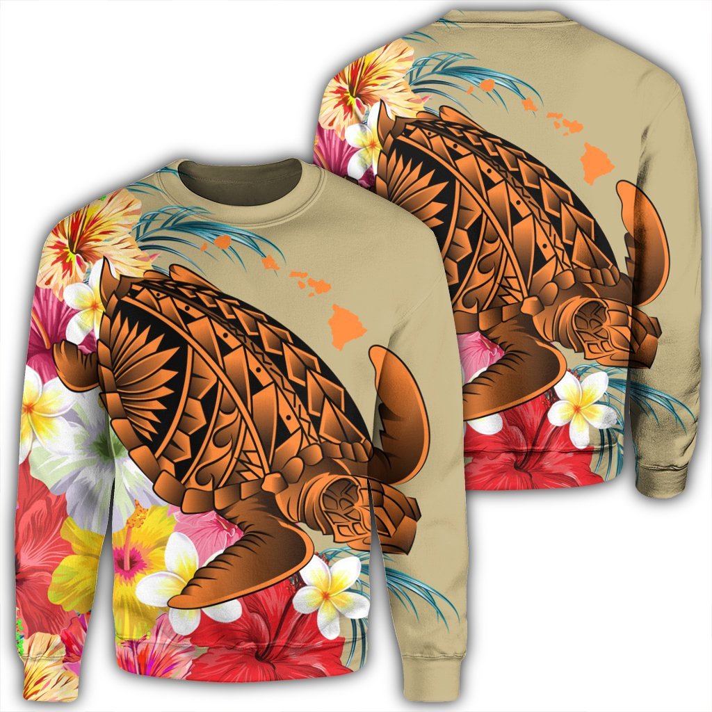 Hawaii Tropical Turtle Hibiscus And Plumeria Sweatshirt - AH Unisex Black - Polynesian Pride