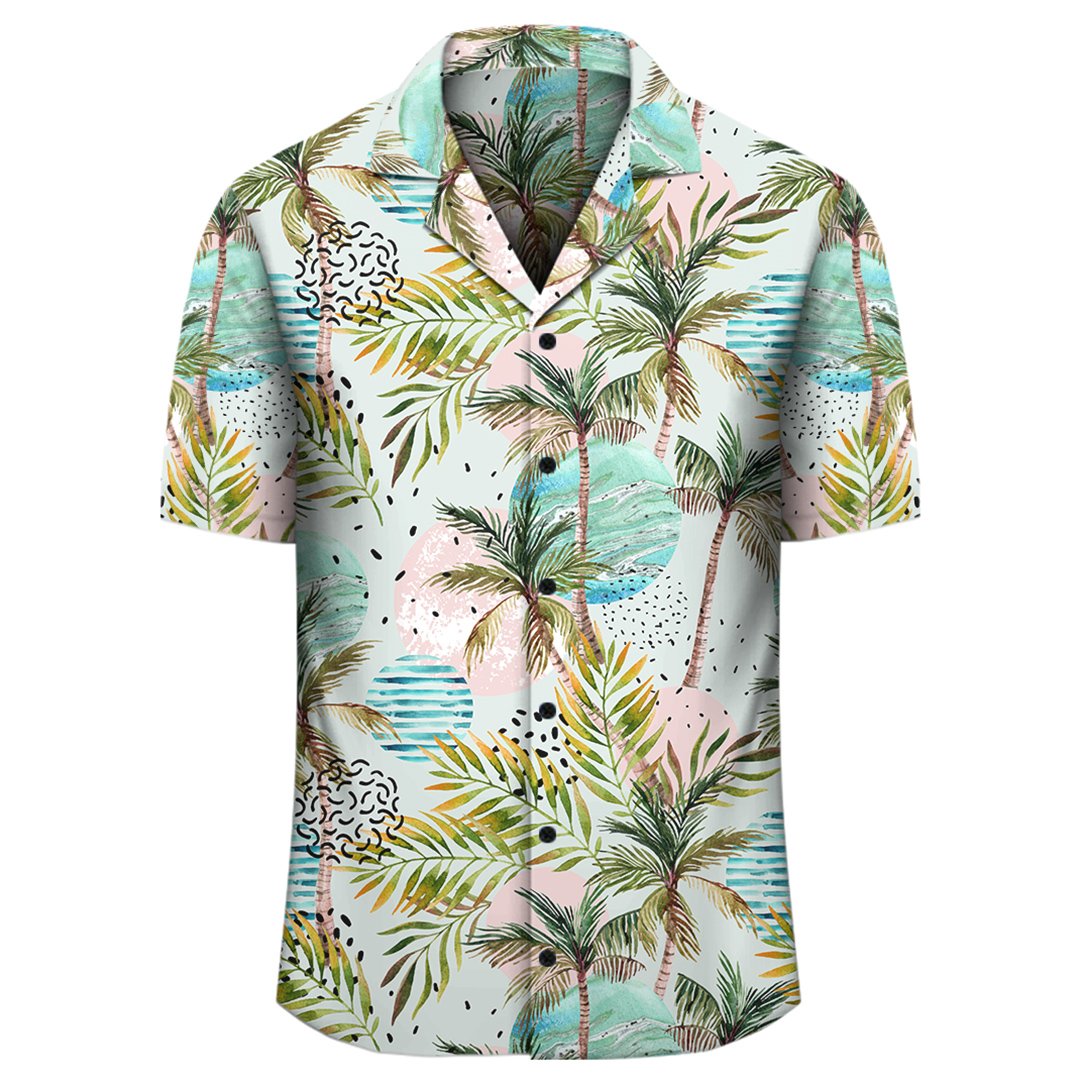 Hawaii Tropical Watercolor Palm Tree Leaf Hawaiian Shirt - Polynesian Pride