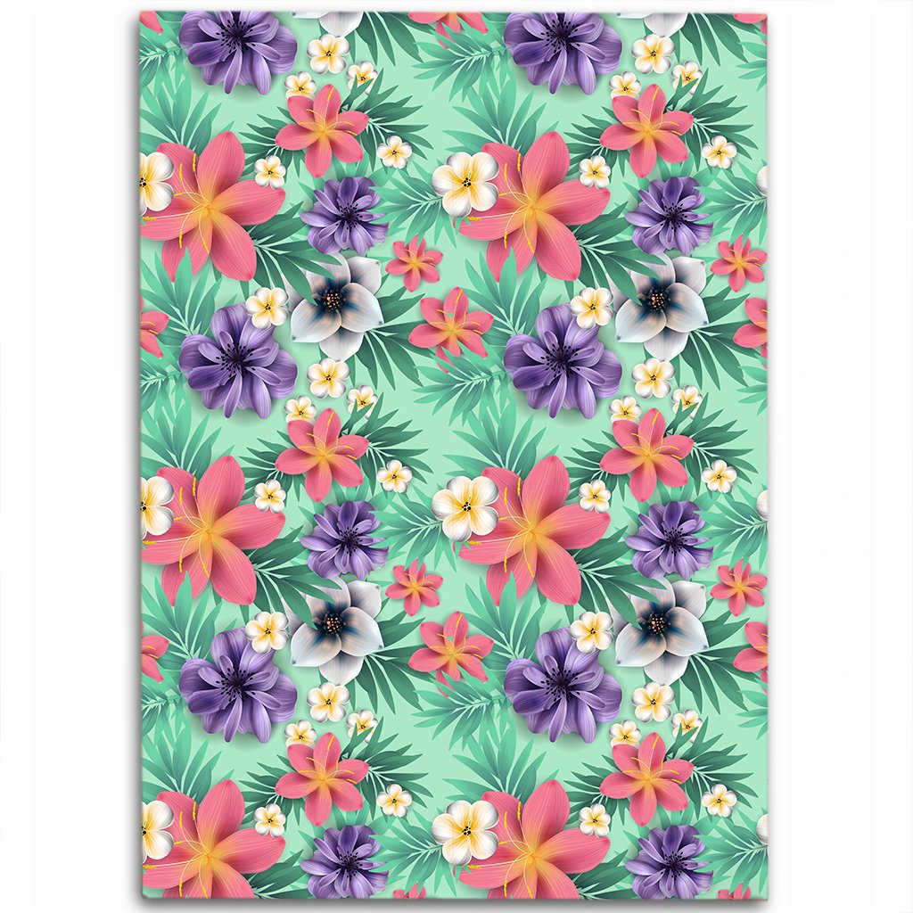 Hawaii Tropical flower, blossom cluster seamless pattern Tropical Flowers Palm Leaves Plant And Leaf Area Rug - AH Luxurious - Polynesian Pride