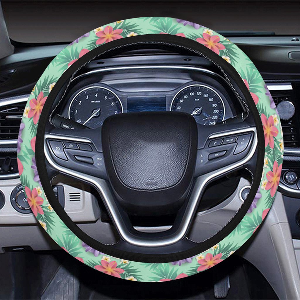 Hawaii Tropical Floral Vintage Strelitzia Flower Banana Leaves Hawaii Universal Steering Wheel Cover with Elastic Edge - Polynesian Pride