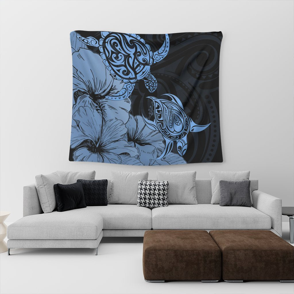 Hawaii Turtle Tapestry Polynesian Hibiscus Art Blue - AH - Polynesian Pride