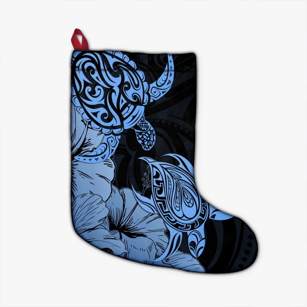 Hawaii Turtle Christmas Stocking Polynesian Hibiscus Art Blue - AH Christmas Stocking 26 X 42 cm Black - Polynesian Pride