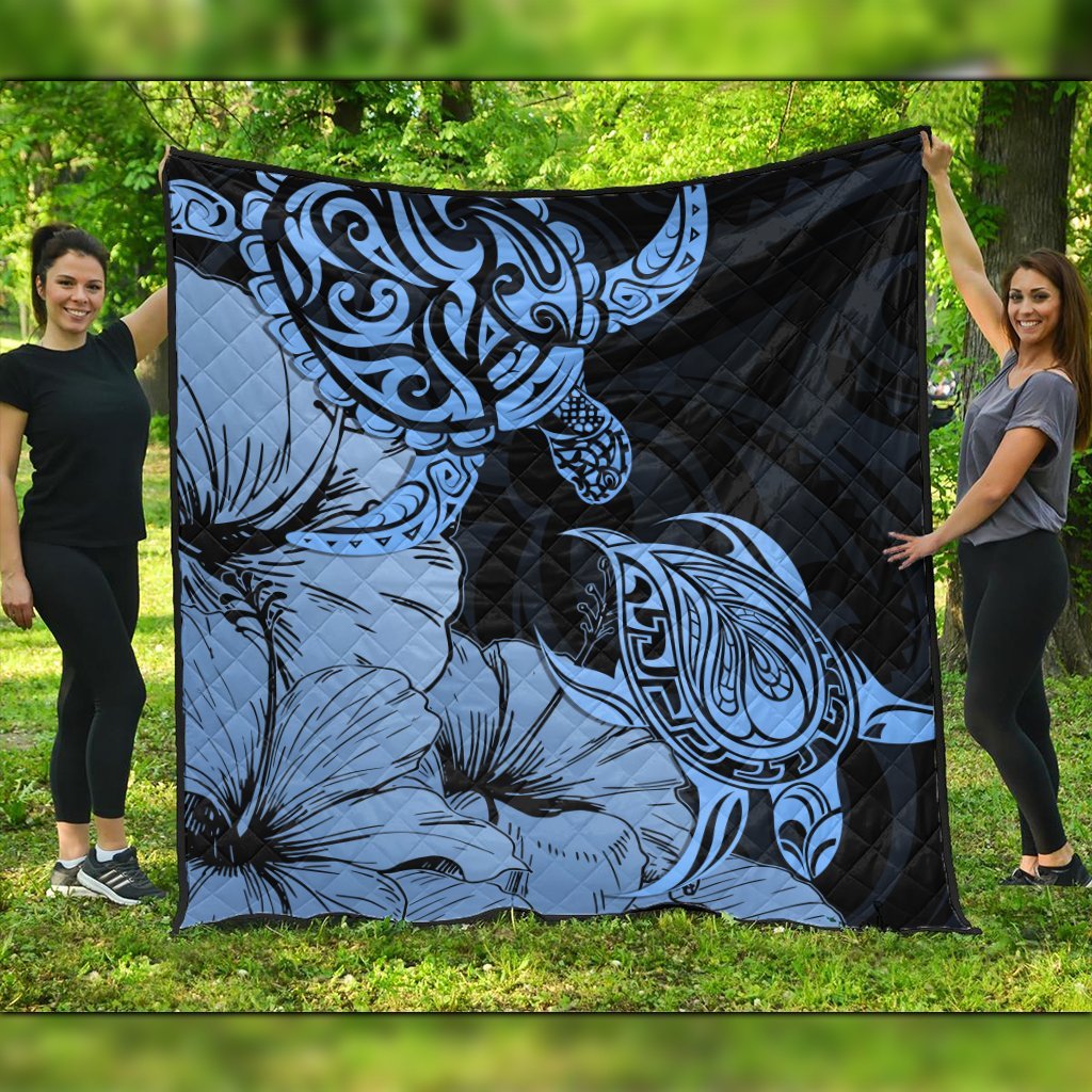 Hawaii Turtle Premium Quilts Polynesian Hibiscus Art Blue - AH Black - Polynesian Pride