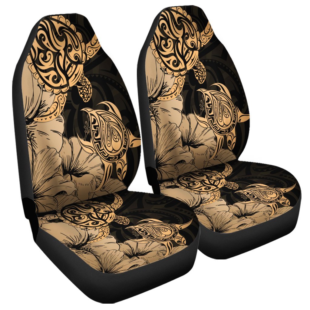 Hawaii Turtle Car Seat Covers Polynesian Hibiscus Art Gold - AH Universal Fit Black - Polynesian Pride