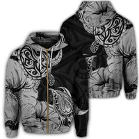 Hawaii Turtle Zip Hoodie Polynesian Hibiscus Art Gray Unisex Art - Polynesian Pride