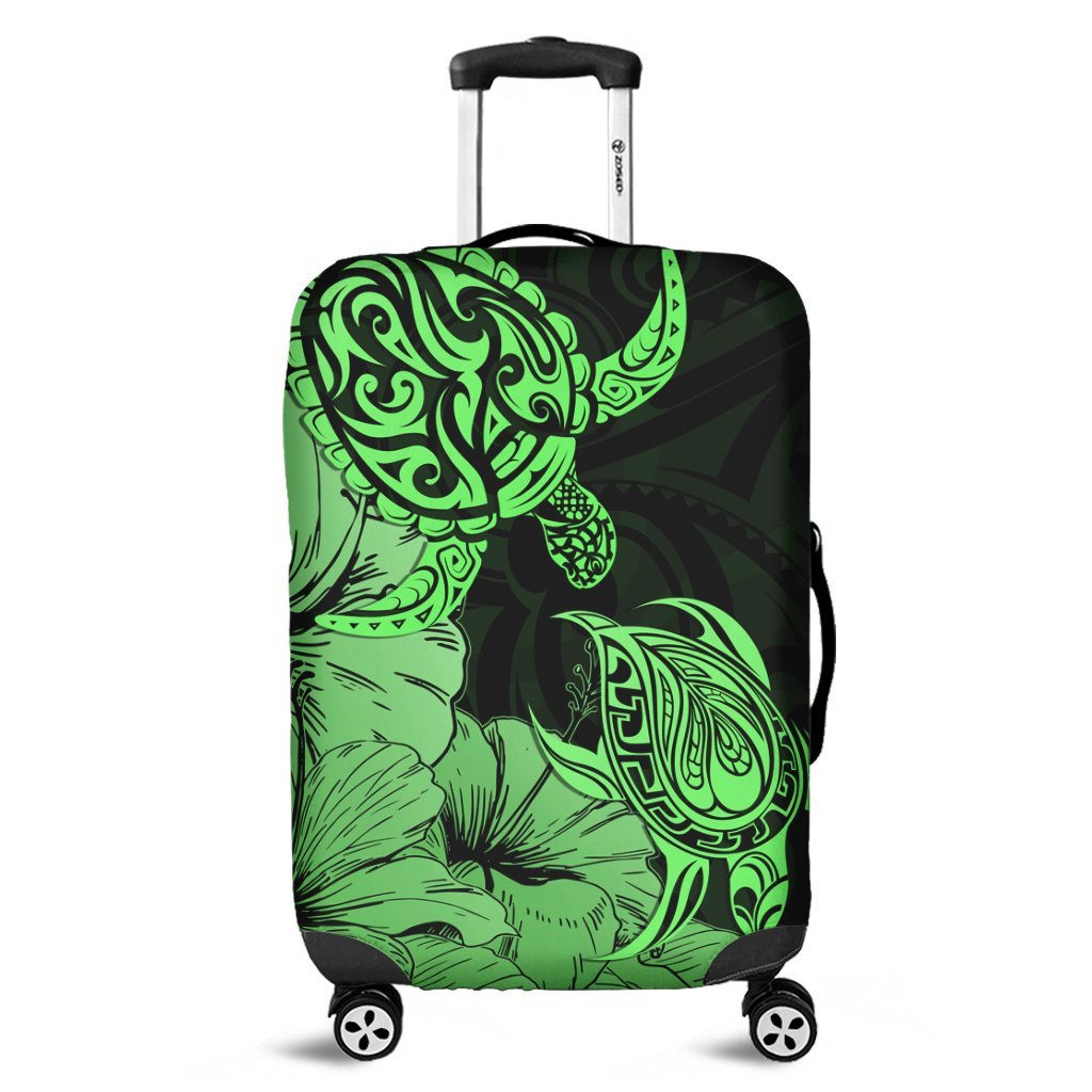 Hawaii Turtle Luggage Covers Polynesian Hibiscus Art Green - AH Black - Polynesian Pride