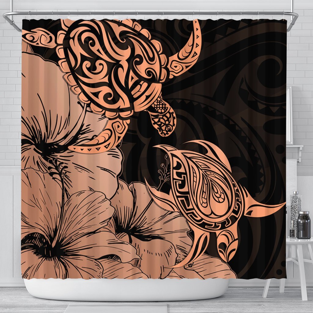 Hawaii Turtle Shower Curtain Polynesian Hibiscus Art Organe - AH 177 x 172 (cm) Black - Polynesian Pride