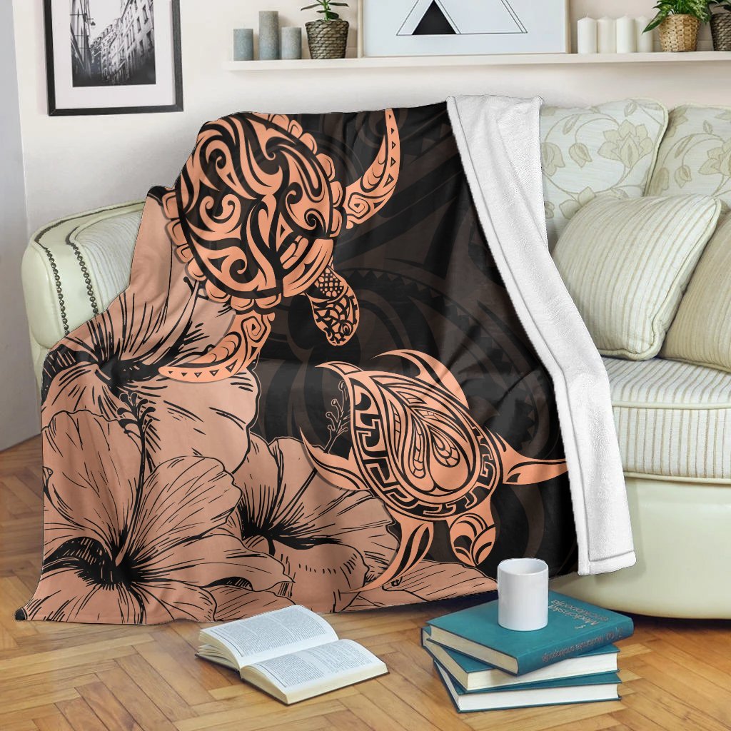 Hawaii Turtle Premium Blankets Polynesian Hibiscus Art Organe - AH White - Polynesian Pride