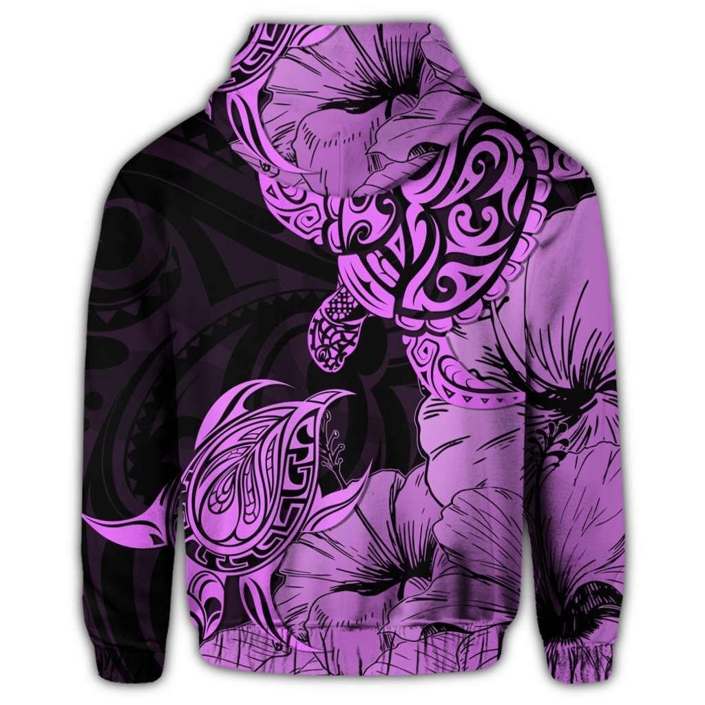 Hawaiian Turtle Hoodie Polynesian Hibiscus Art Pink - Polynesian Pride