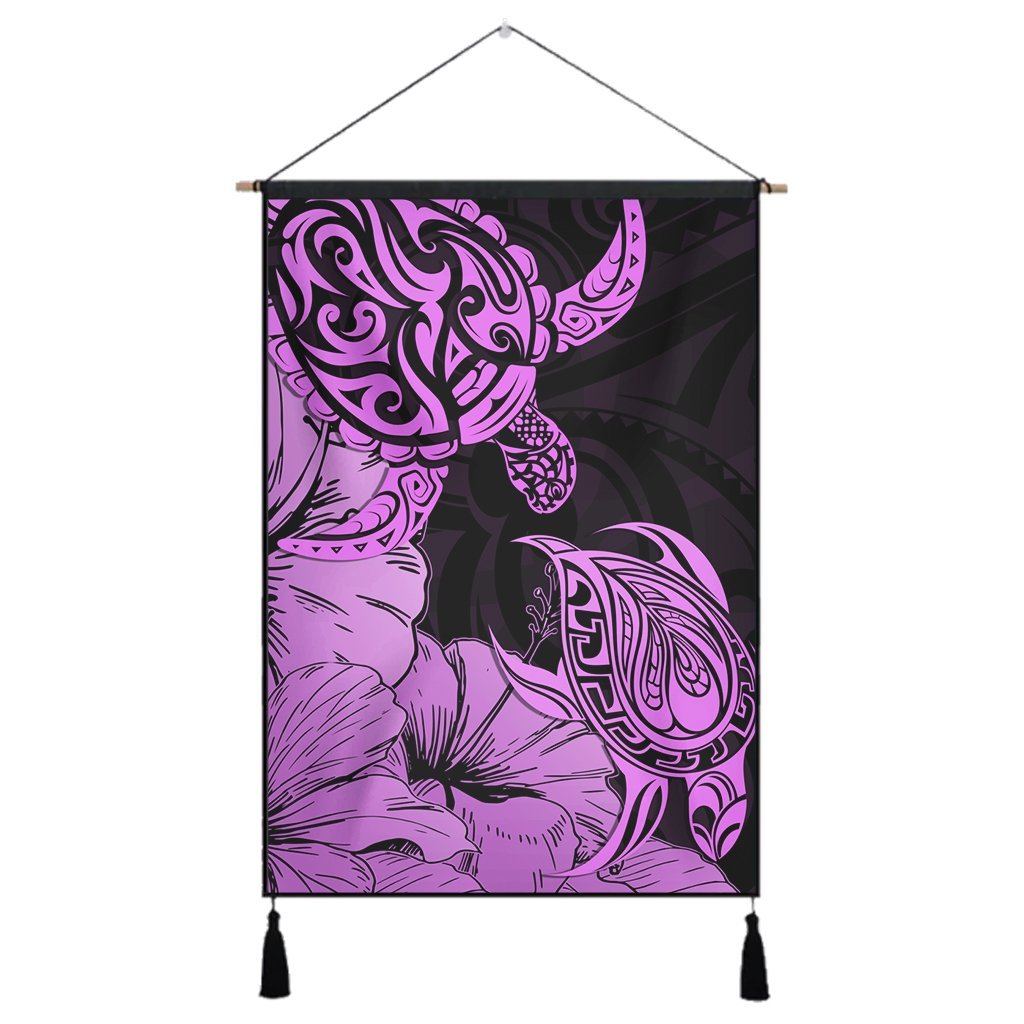 Hawaii Turtle Hanging Poster Polynesian Hibiscus Art Pink - AH Hanging Poster Cotton And Linen - Polynesian Pride