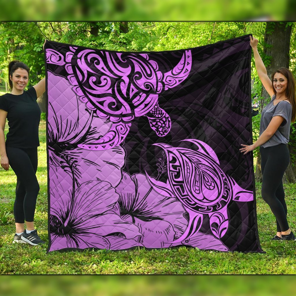 Hawaii Turtle Premium Quilts Polynesian Hibiscus Art Pink - AH Black - Polynesian Pride