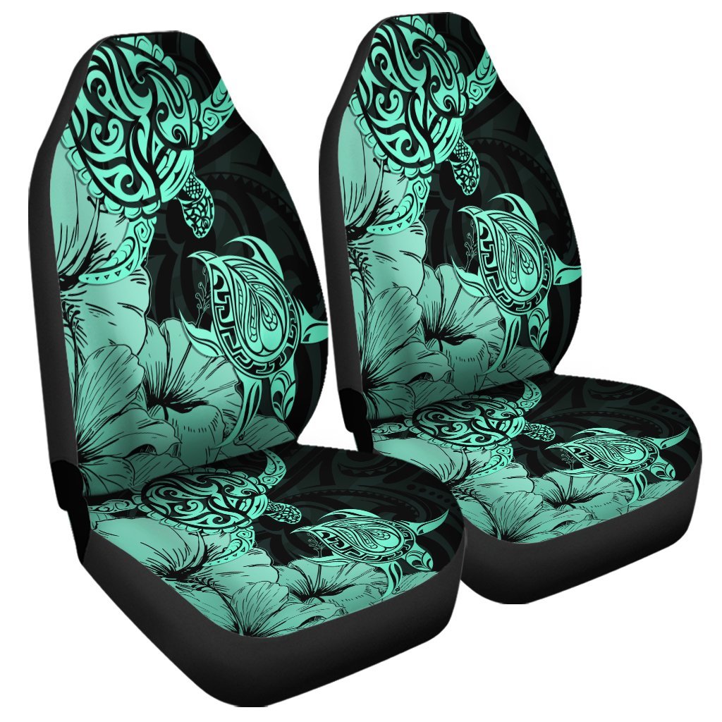 Hawaii Turtle Car Seat Covers Polynesian Hibiscus Art Turquoise - AH Universal Fit Black - Polynesian Pride