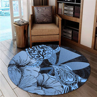 Hawaii Turtle Round Carpet Polynesian Hibiscus Art Ver 2.0 Blue - AH - Polynesian Pride