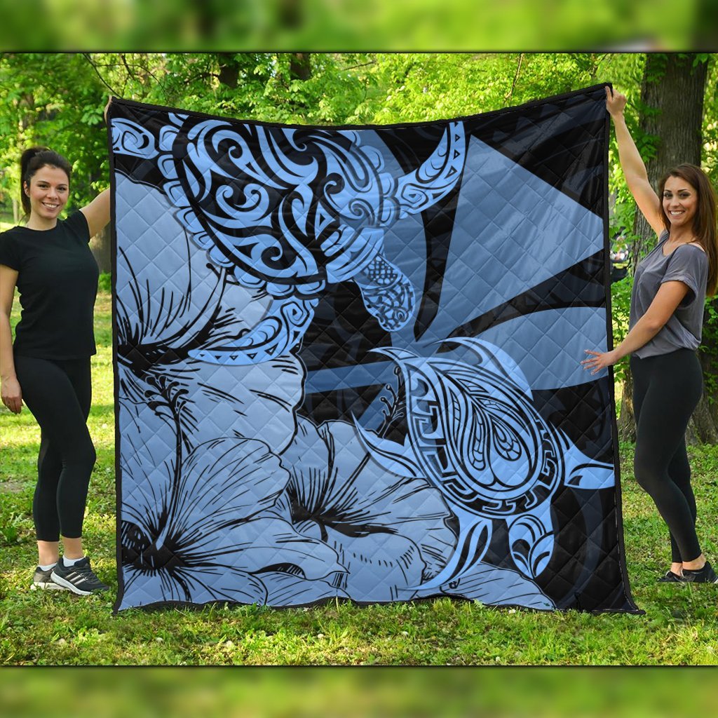 Hawaii Turtle Premium Quilts Polynesian Hibiscus Art Ver 2.0 Blue - AH Black - Polynesian Pride