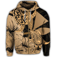 Hawaii Turtle Zip Hoodie Polynesian Hibiscus Art Ver 2.0 Gold - Polynesian Pride