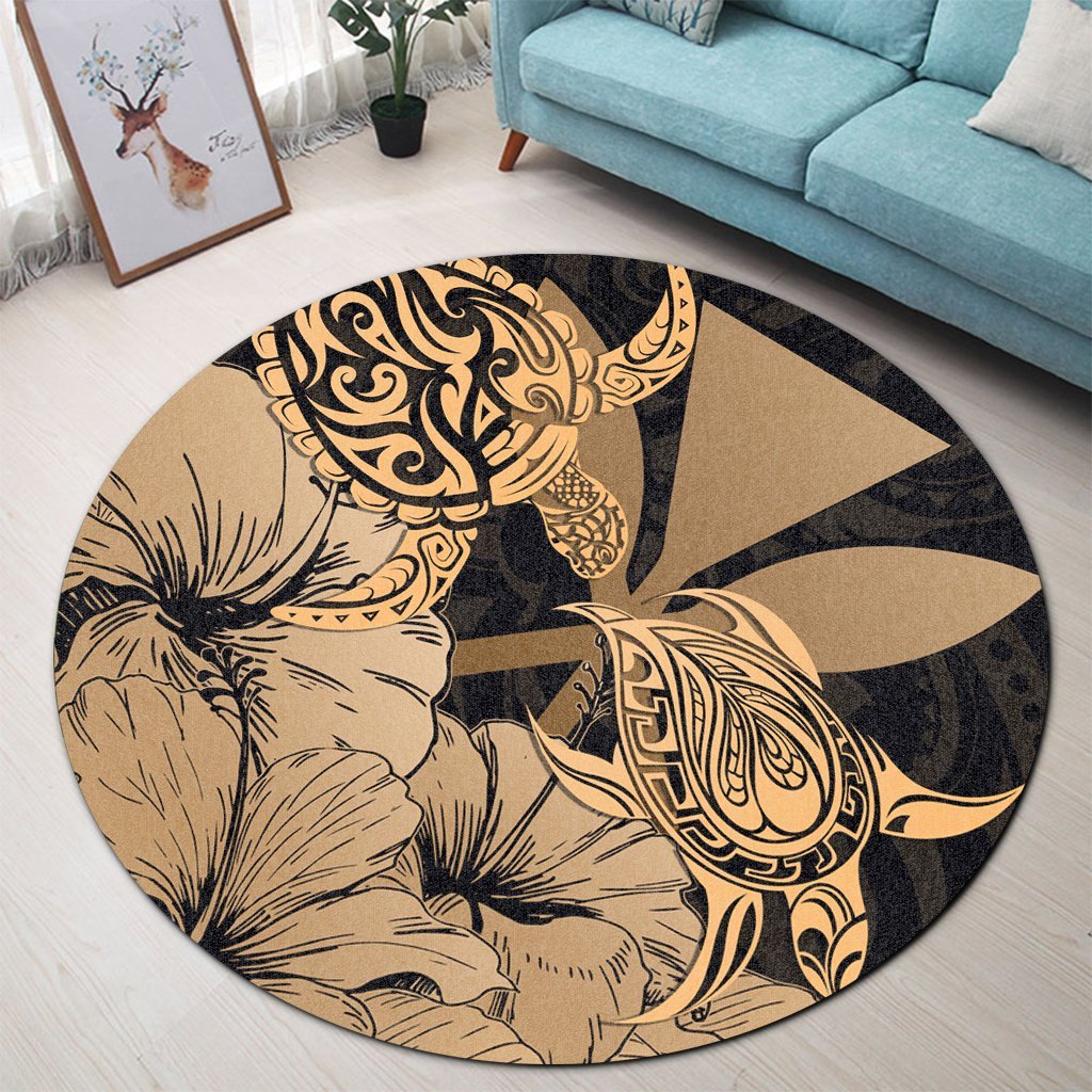 Hawaii Turtle Round Carpet Polynesian Hibiscus Art Ver 2.0 Gold - AH - Polynesian Pride