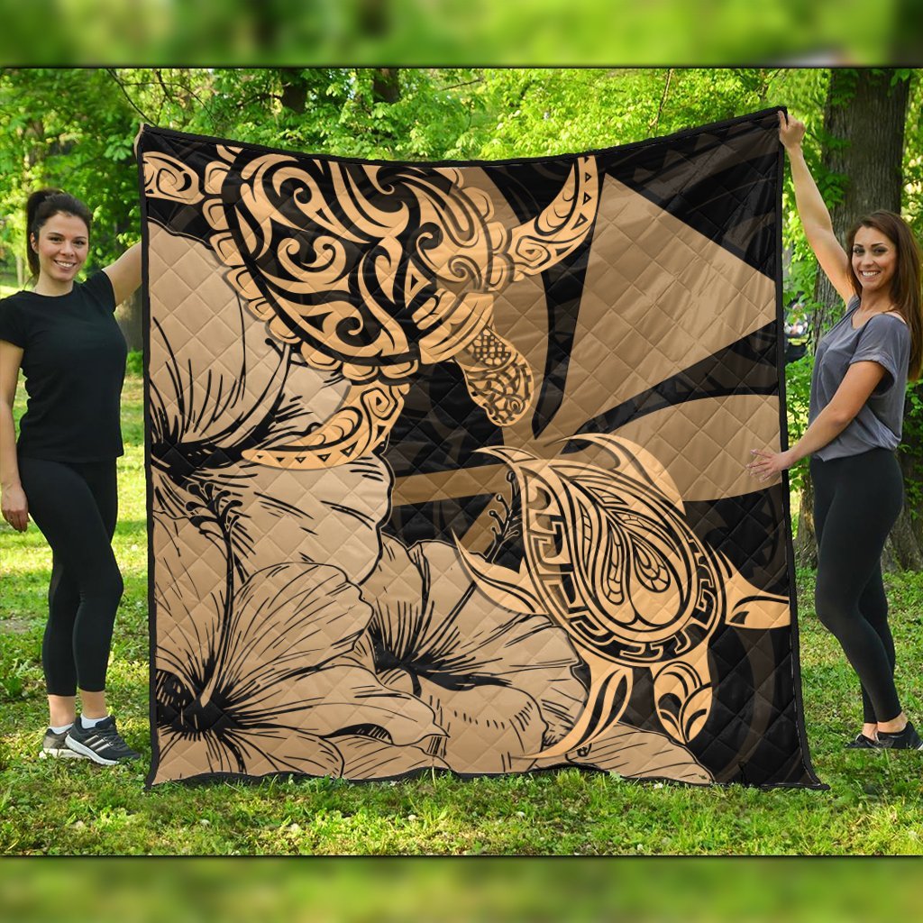 Hawaii Turtle Premium Quilts Polynesian Hibiscus Art Ver 2.0 Gold - AH Black - Polynesian Pride