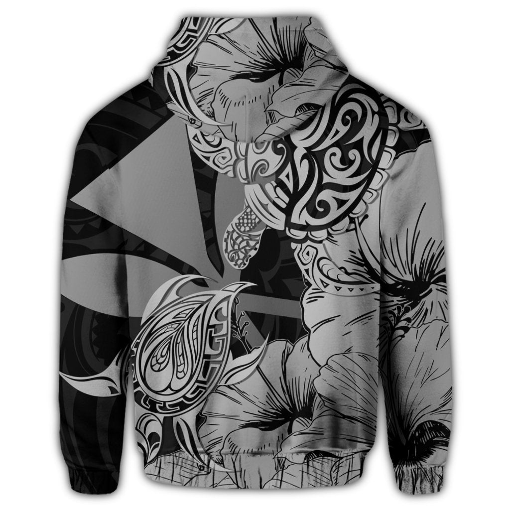 Hawaii Turtle Zip Hoodie Polynesian Hibiscus Art Ver 2.0 Gray - Polynesian Pride