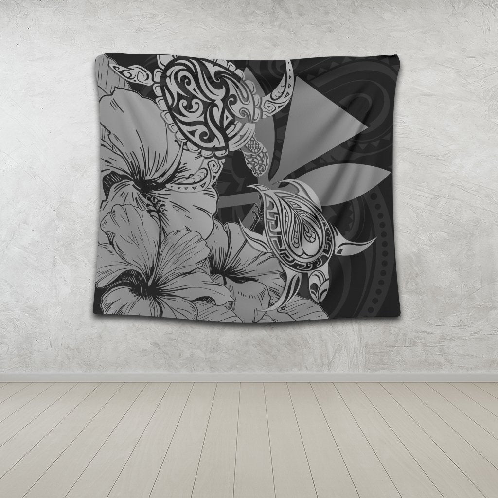 Hawaii Turtle Tapestry Polynesian Hibiscus Art Ver 2.0 Gray - AH - Polynesian Pride