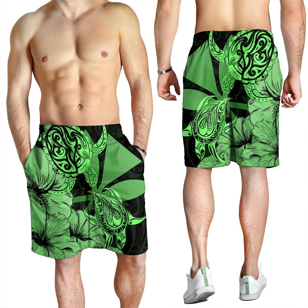 Hawaii Turtle Men's Shorts Polynesian Hibiscus Art Ver 2.0 Green - AH - Polynesian Pride