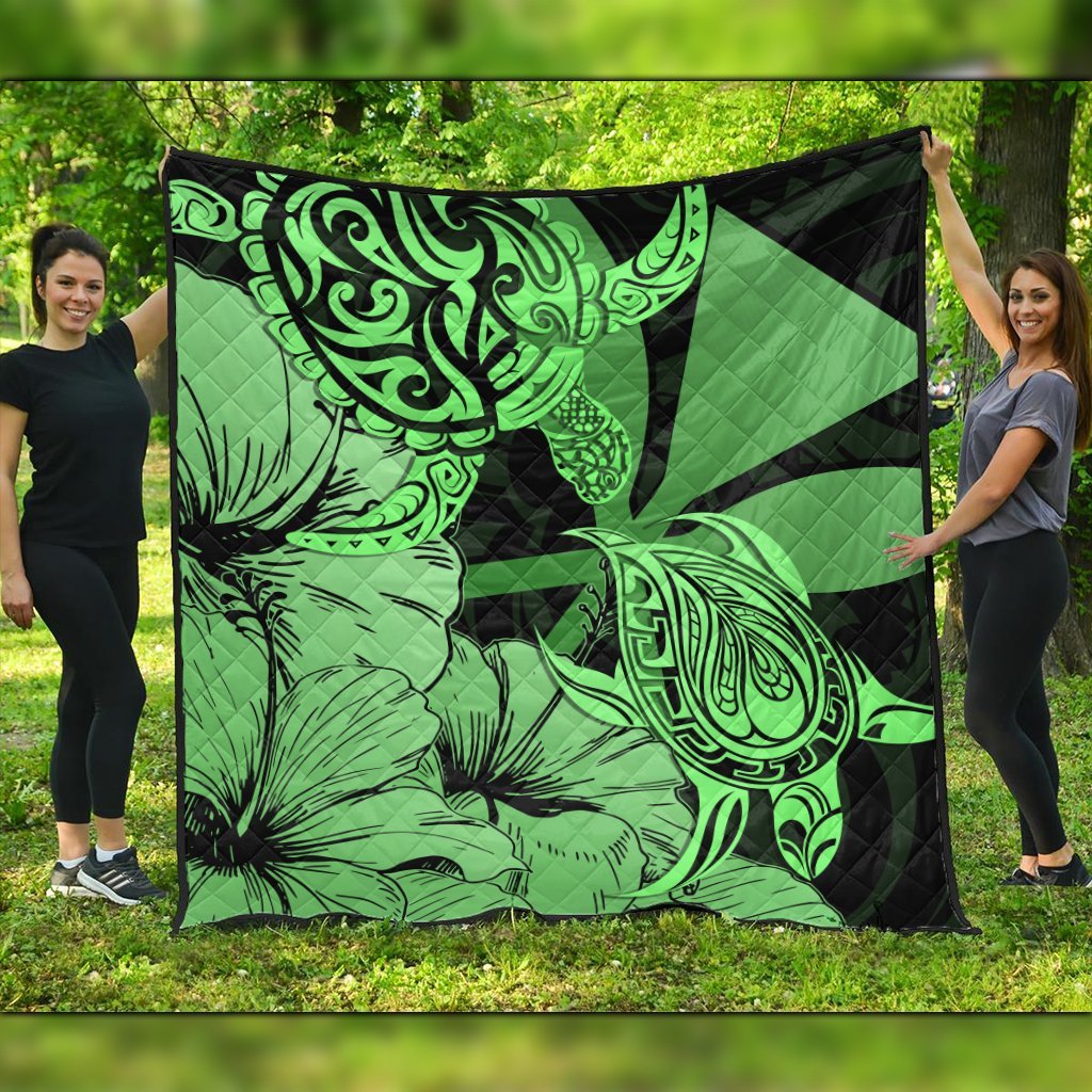 Hawaii Turtle Premium Quilts Polynesian Hibiscus Art Ver 2.0 Green - AH Black - Polynesian Pride