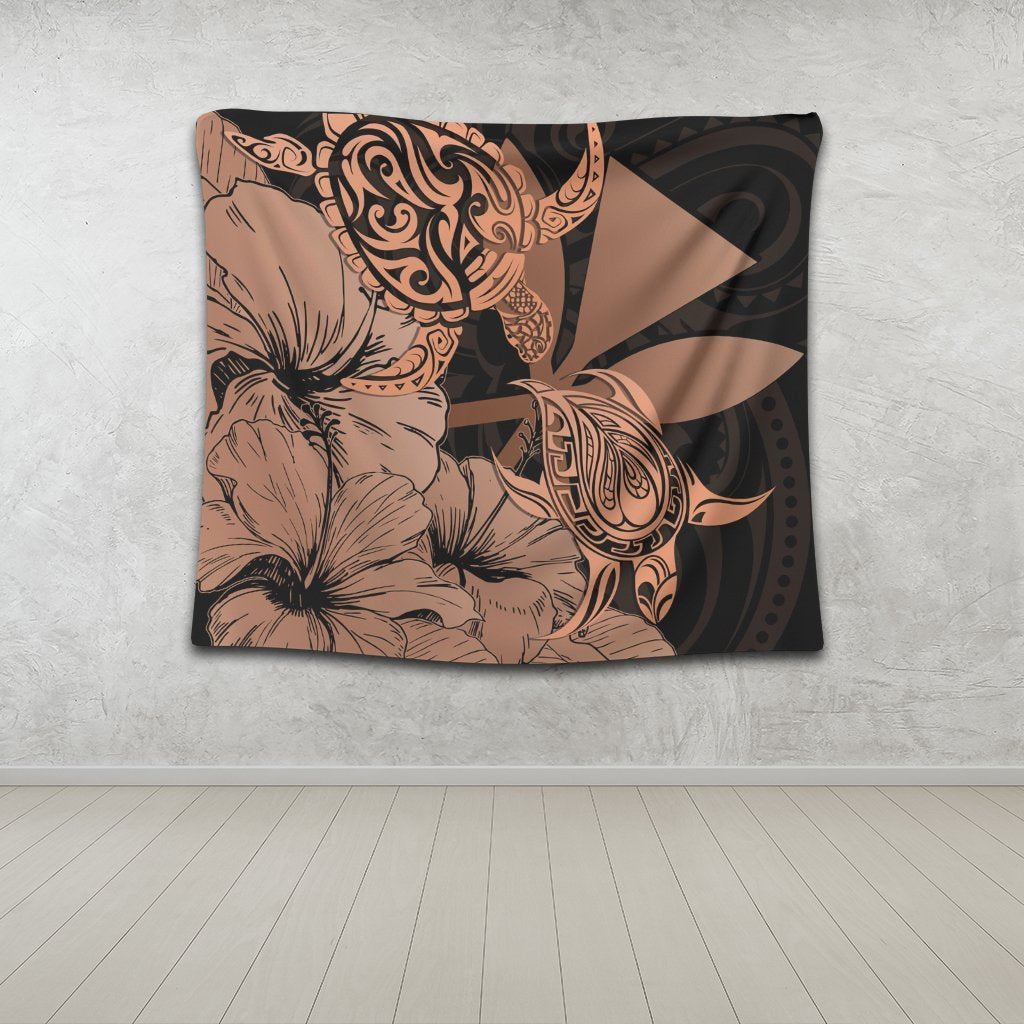 Hawaii Turtle Tapestry Polynesian Hibiscus Art Ver 2.0 Orange - AH - Polynesian Pride