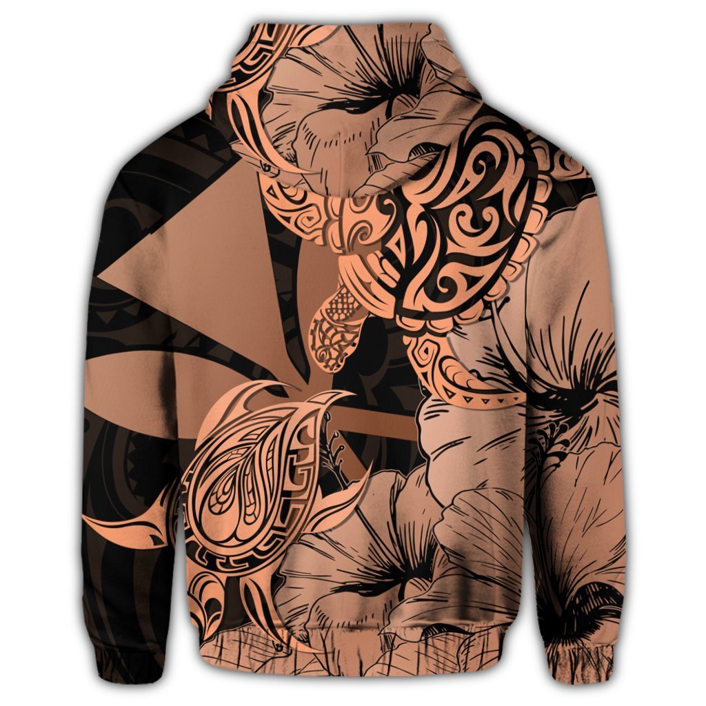 Hawaii Turtle Zip Hoodie Polynesian Hibiscus Art Ver 2.0 Orange - Polynesian Pride
