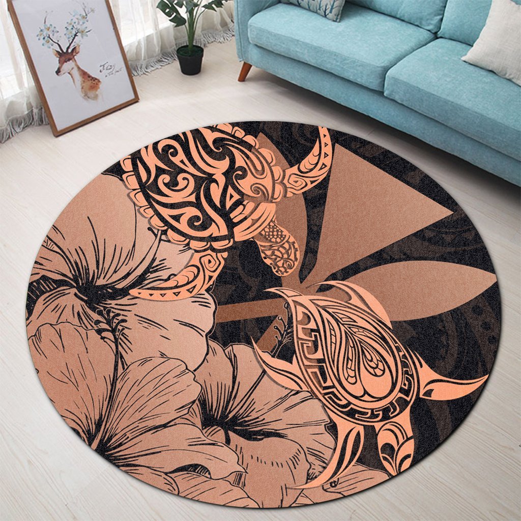Hawaii Turtle Round Carpet Polynesian Hibiscus Art Ver 2.0 Orange - AH - Polynesian Pride